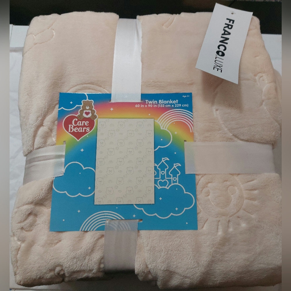 Care Bears Twin Blanket 60x90 Beige Neutral Embossed Design NWT